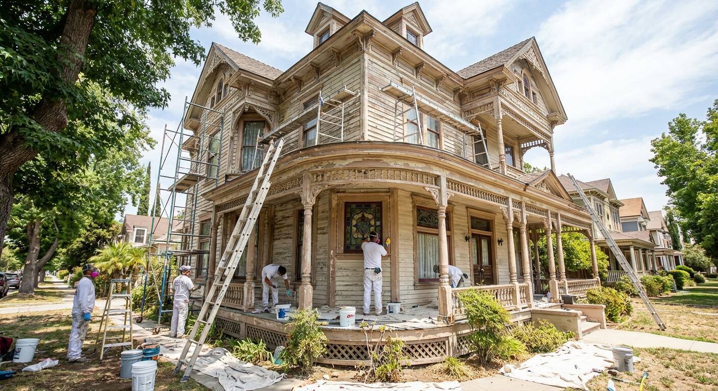 Historic Riverside home painting challenges including access, preservation, and preparation